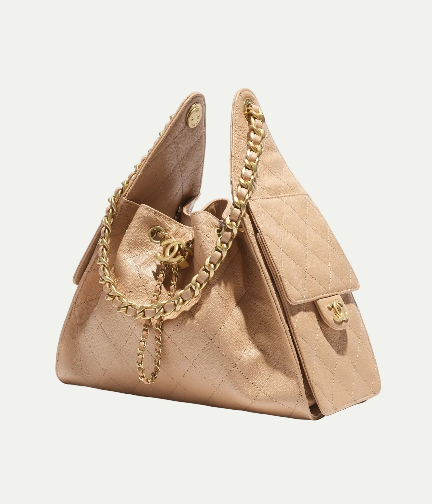 Chanel 25 Small Handbag Grained Calfskin & Gold-Tone Metal Beige