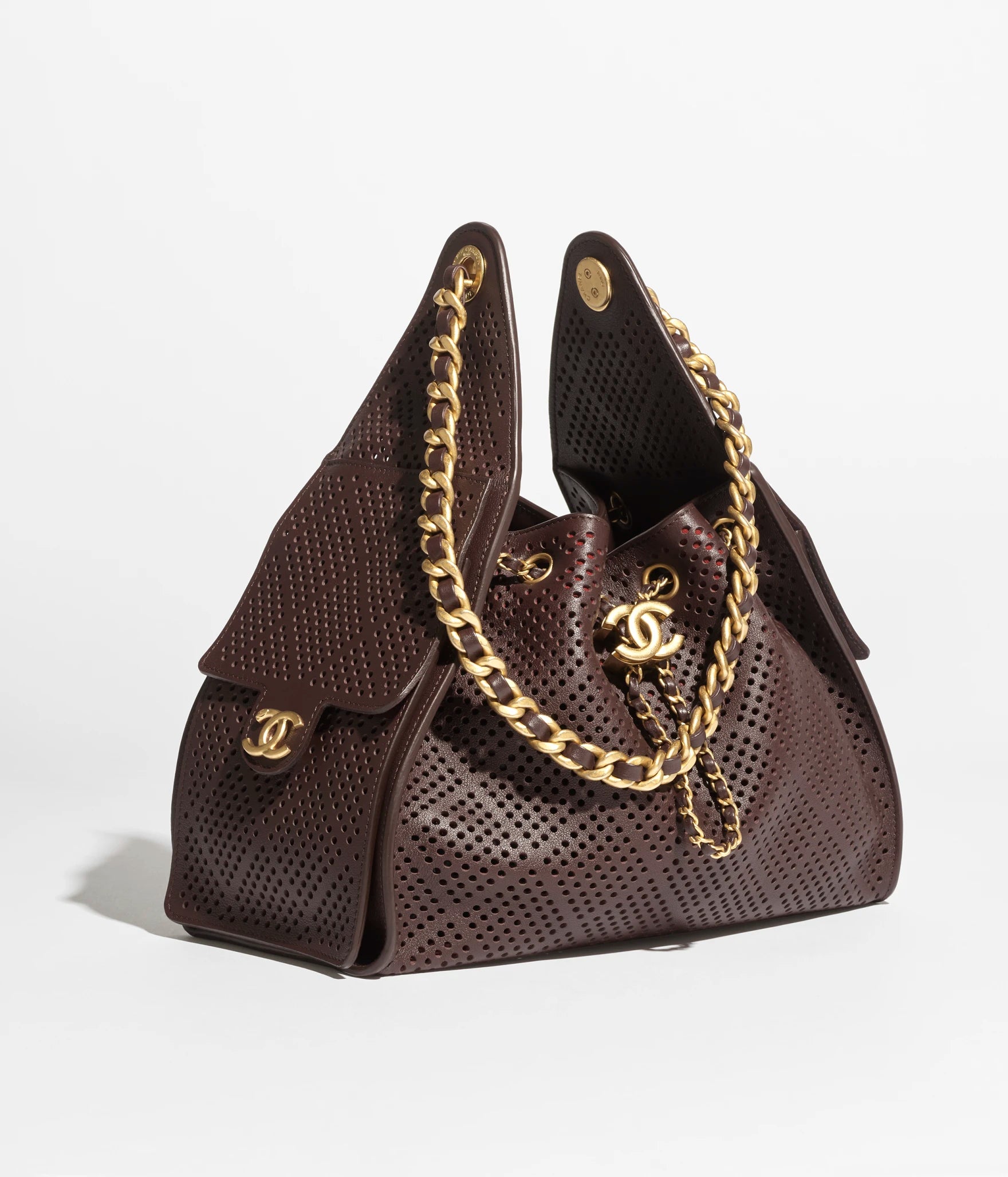 Chanel 25 Small Handbag Perforated Calfskin & Gold-Tone Metal Dark Brown