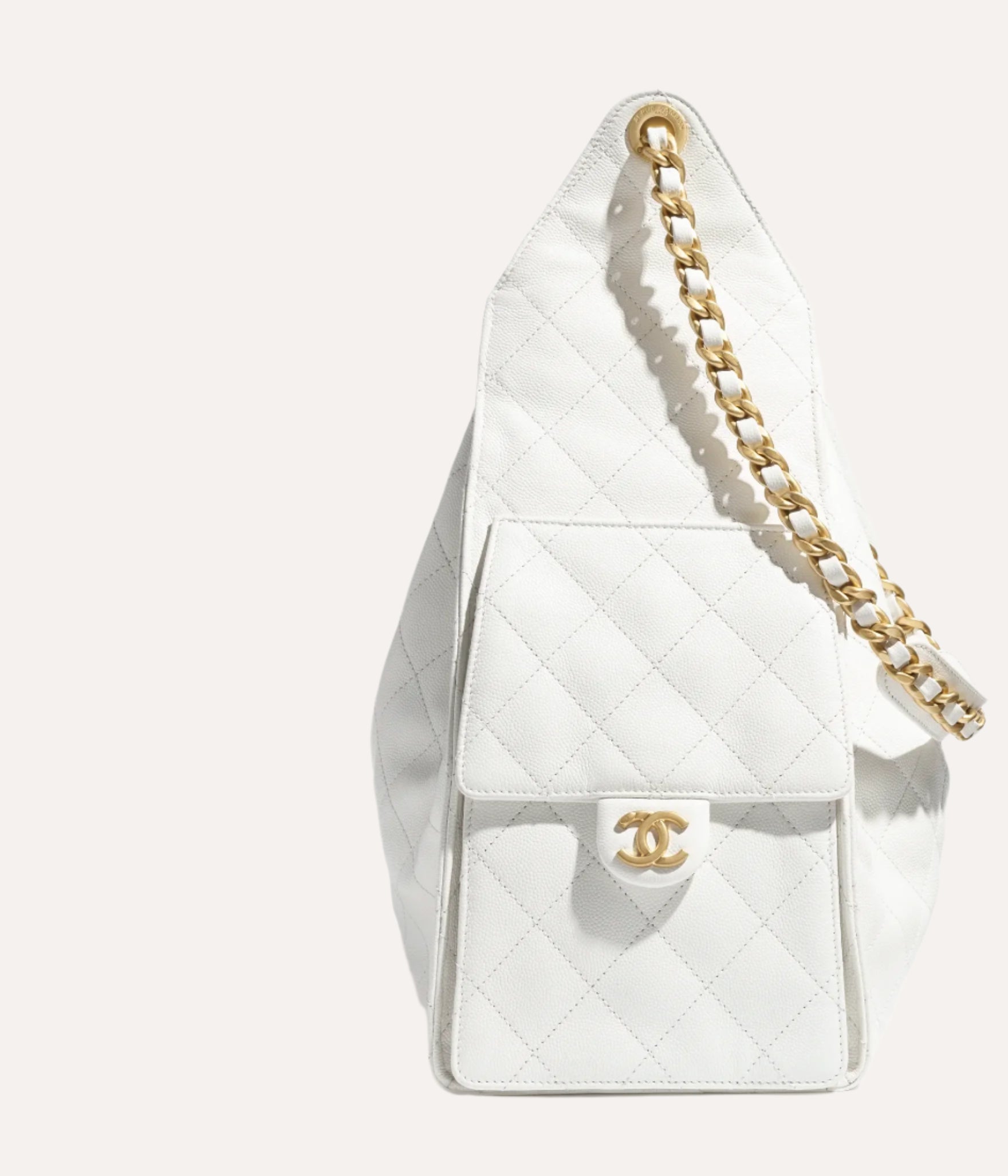 Chanel 25 Medium Handbag Grained Calfskin & Gold Tone Metal White