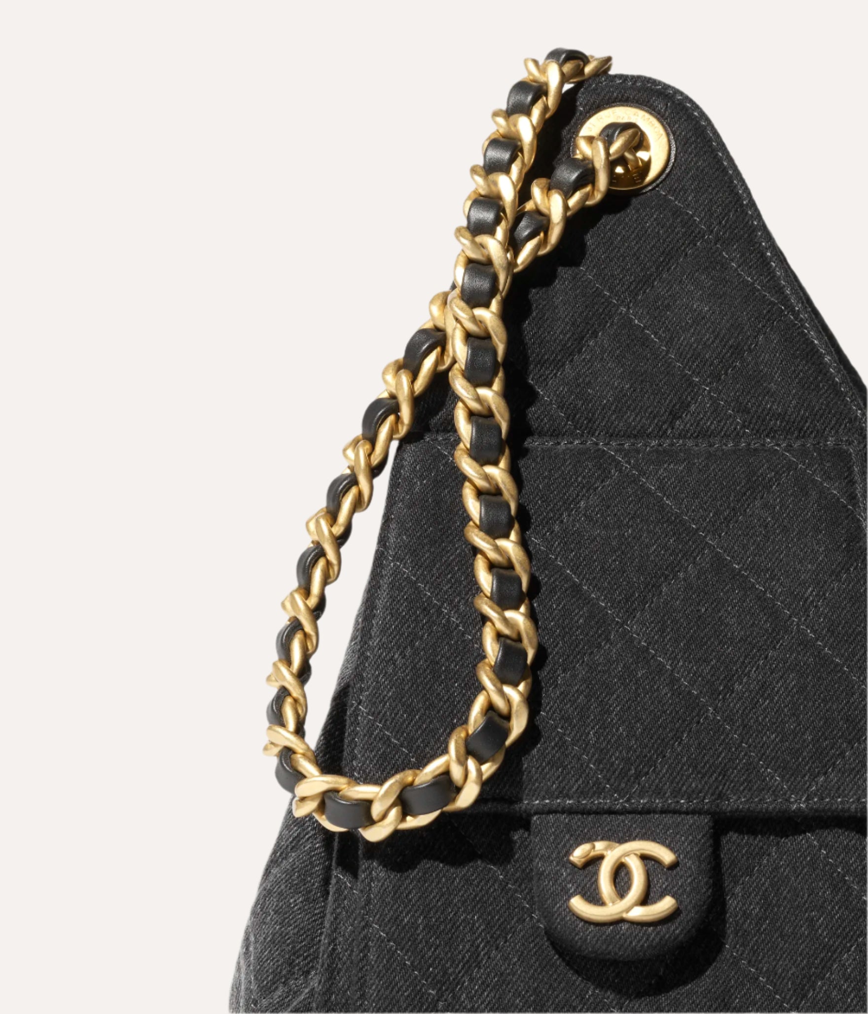 Chanel 25 Small Handbag Washed Denim & Gold-Tone Metal Black