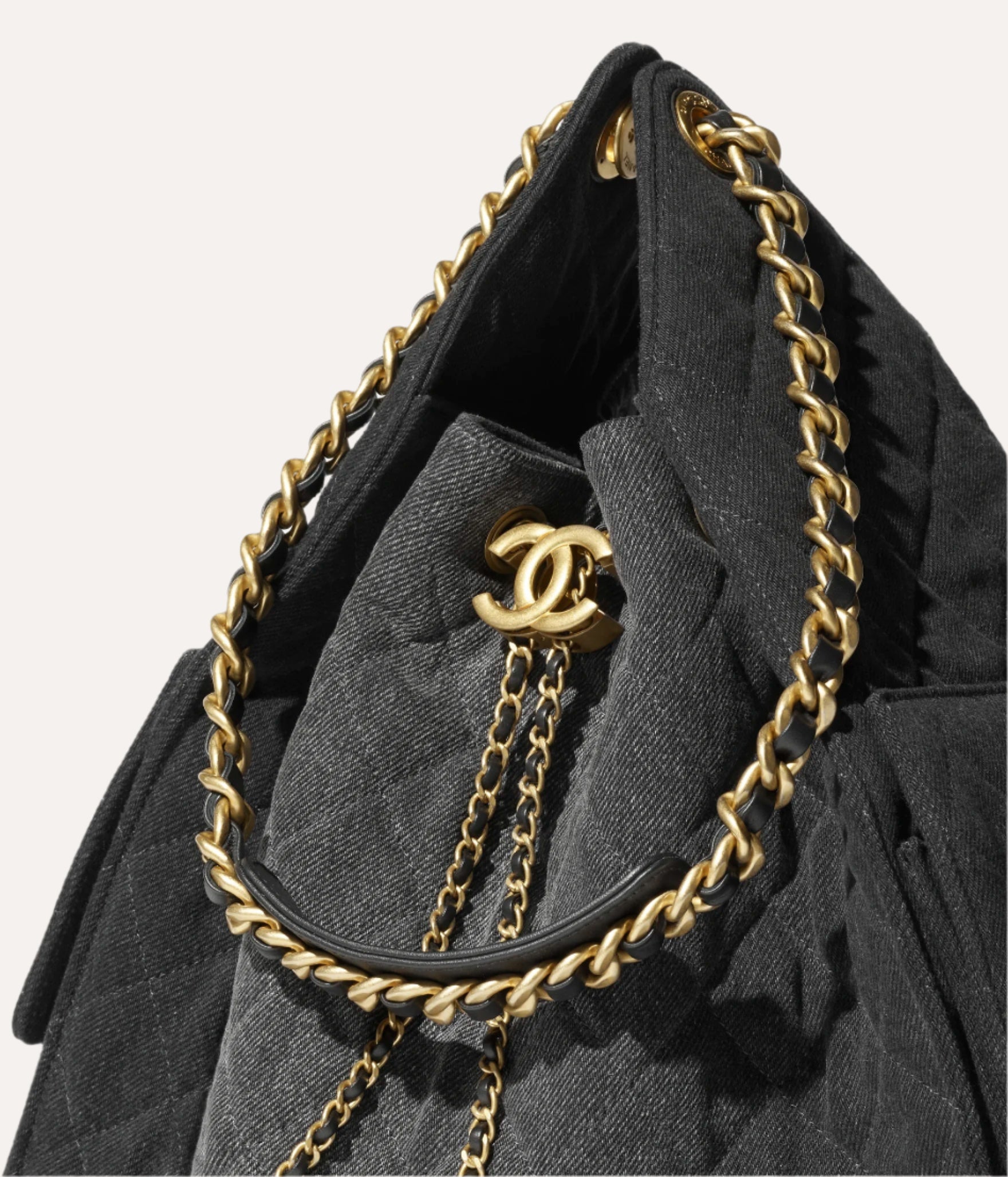 Chanel 25 Medium Handbag Washed Denim & Gold-Tone Metal Black