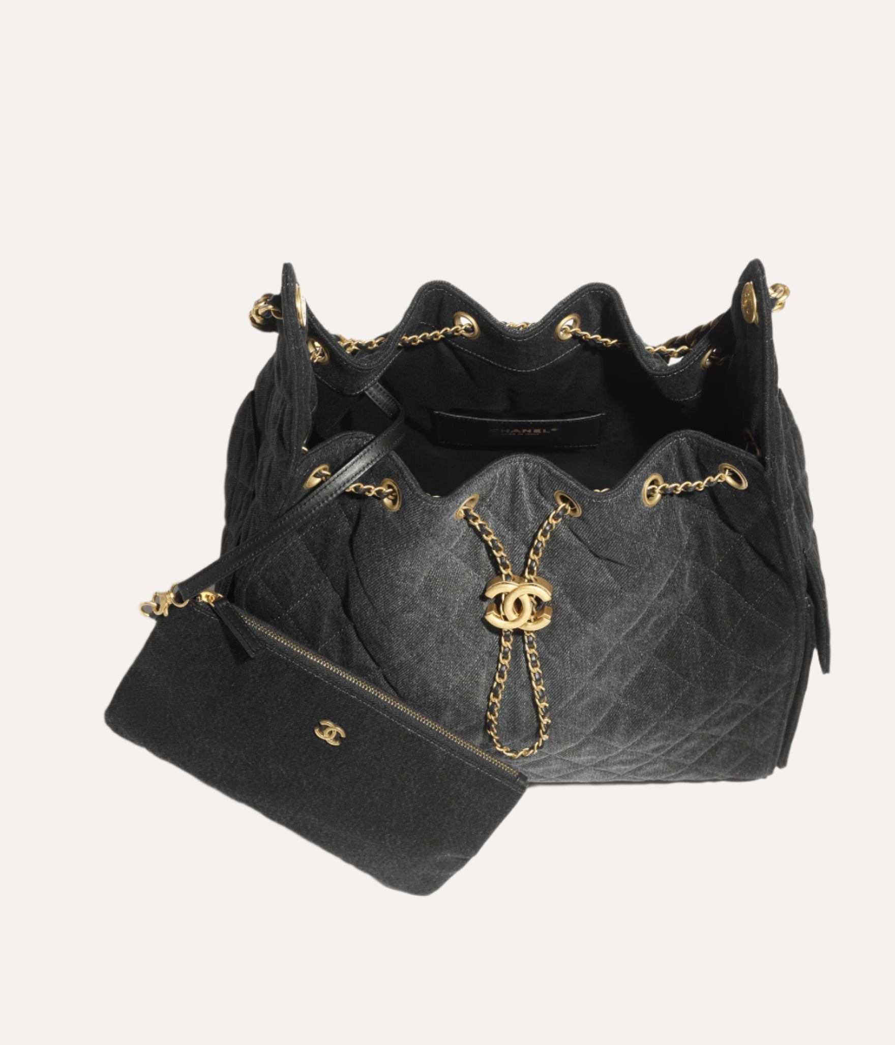 Chanel 25 Medium Handbag Washed Denim & Gold-Tone Metal Black