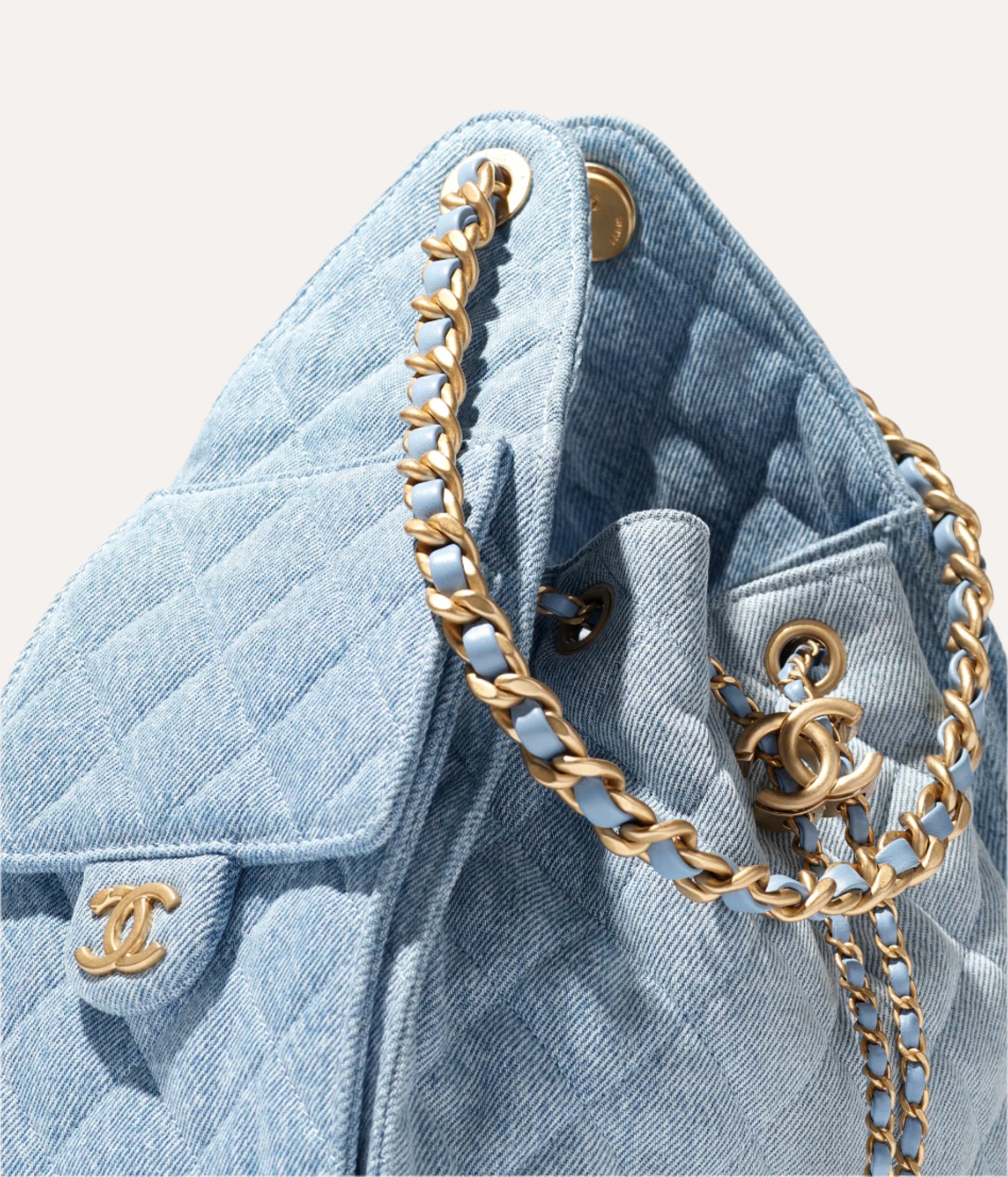 Chanel 25 Small Handbag Washed Denim & Gold-Tone Metal Blue