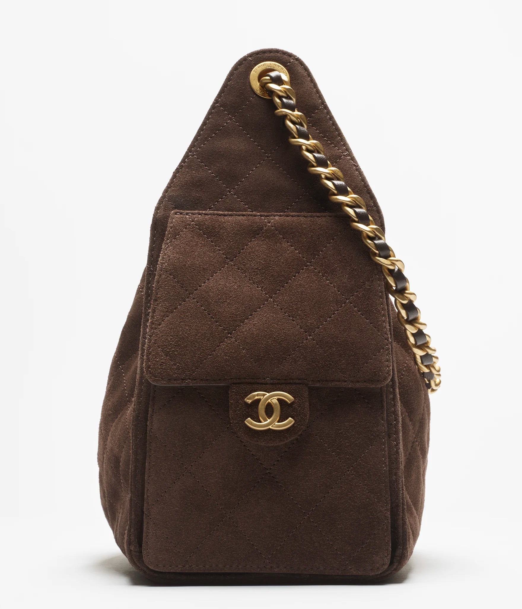 Chanel 25 Small Handbag Suede Calfskin & Gold Metal Dark Brown