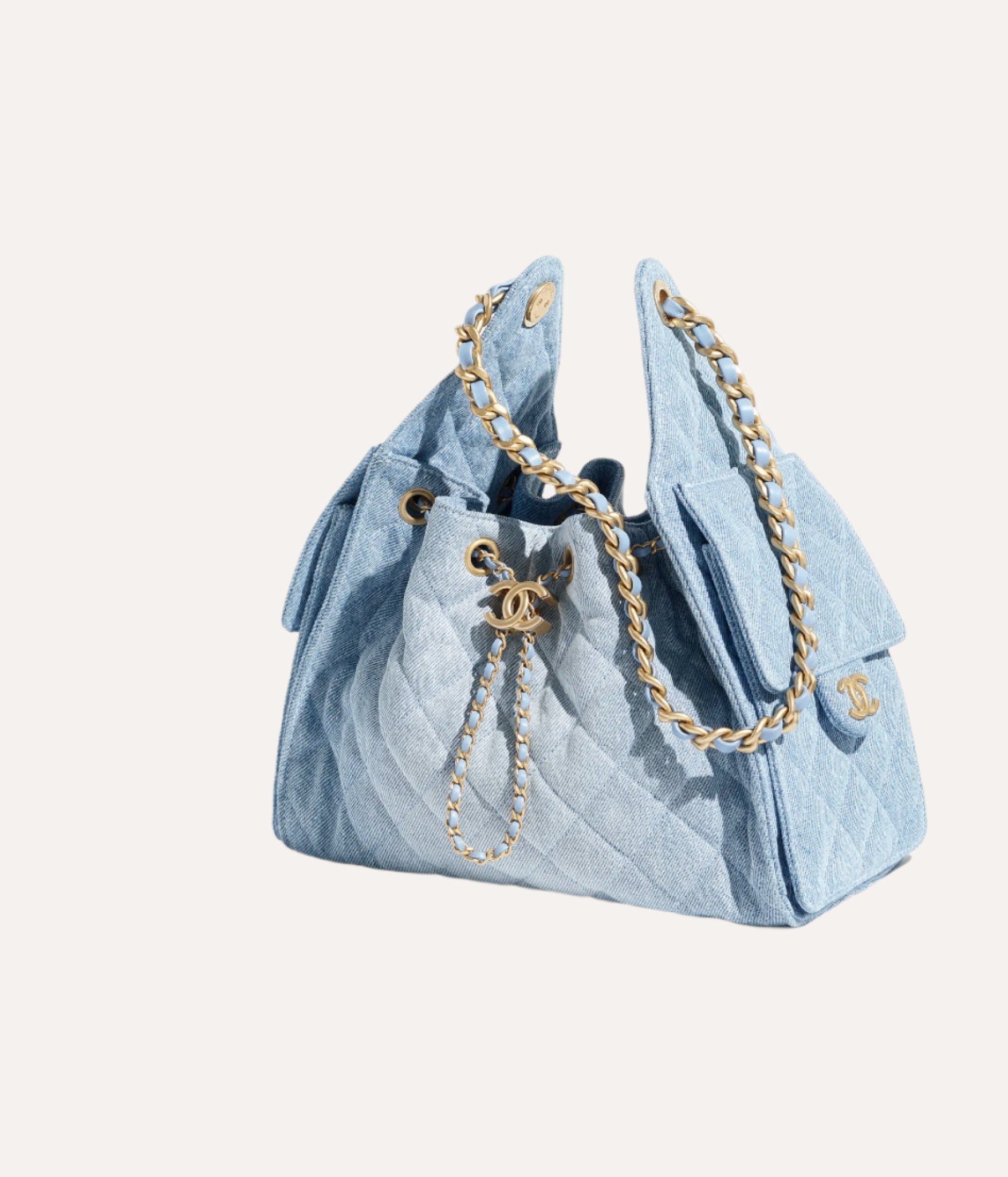 Chanel 25 Small Handbag Washed Denim & Gold-Tone Metal Blue