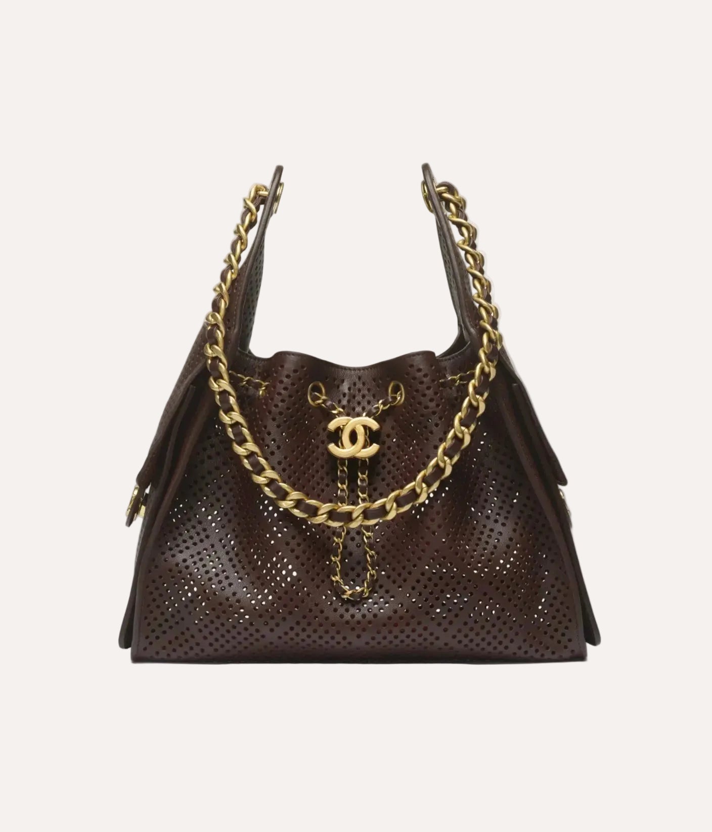 Chanel 25 Small Handbag Perforated Calfskin & Gold-Tone Metal Dark Brown