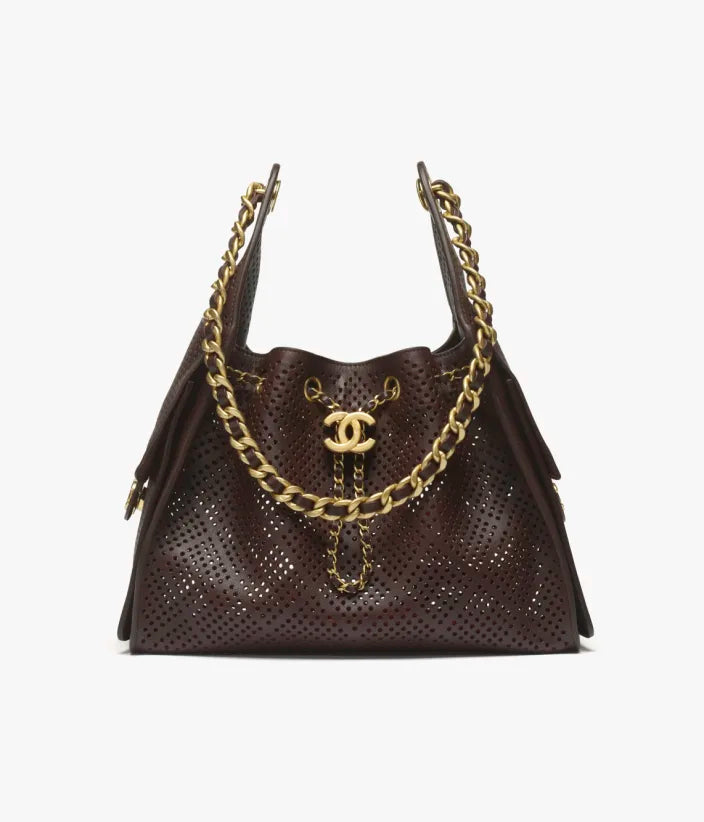Chanel 25 Small Handbag Perforated Calfskin & Gold-Tone Metal Dark Brown