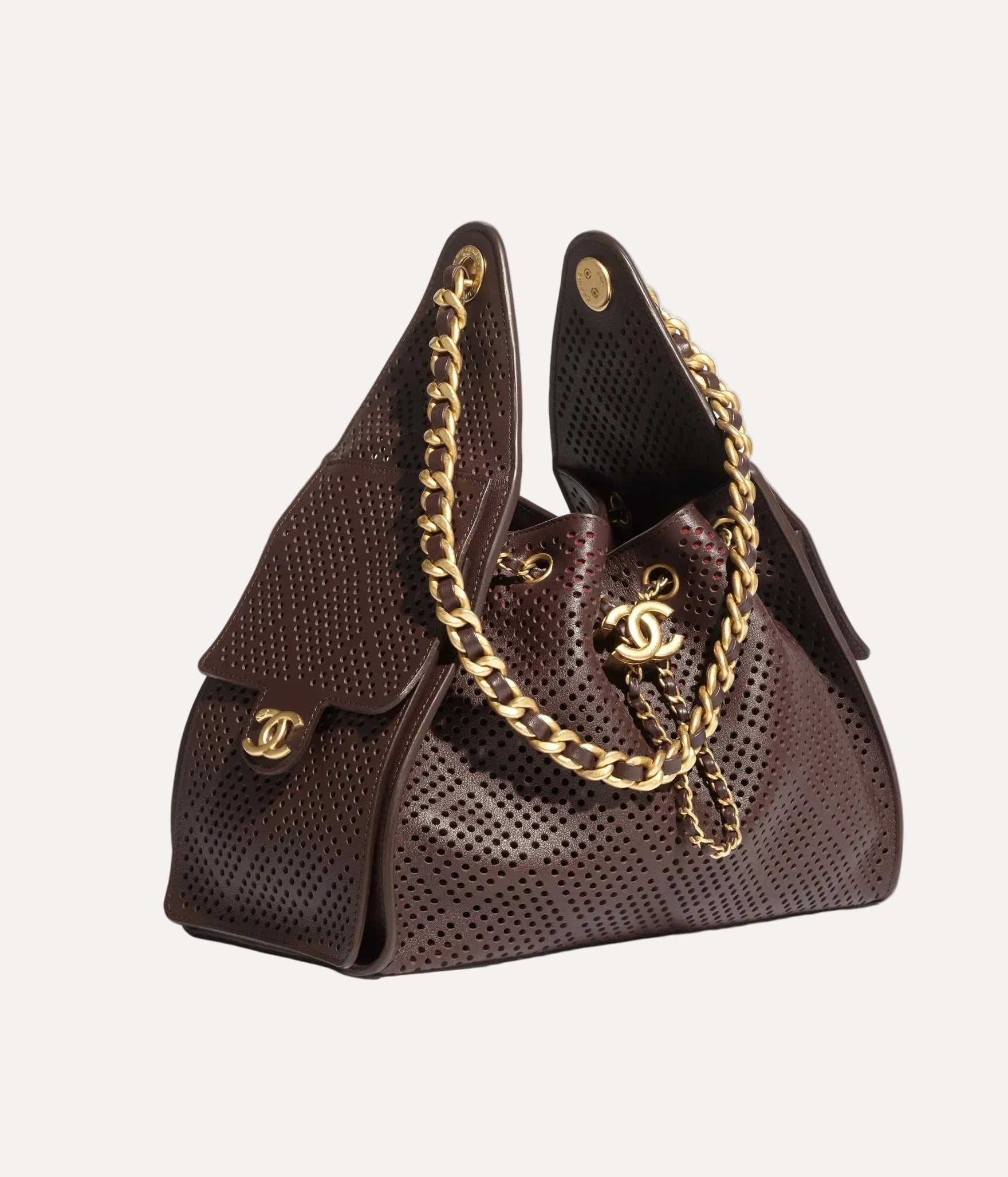 Chanel 25 Small Handbag Perforated Calfskin & Gold-Tone Metal Dark Brown