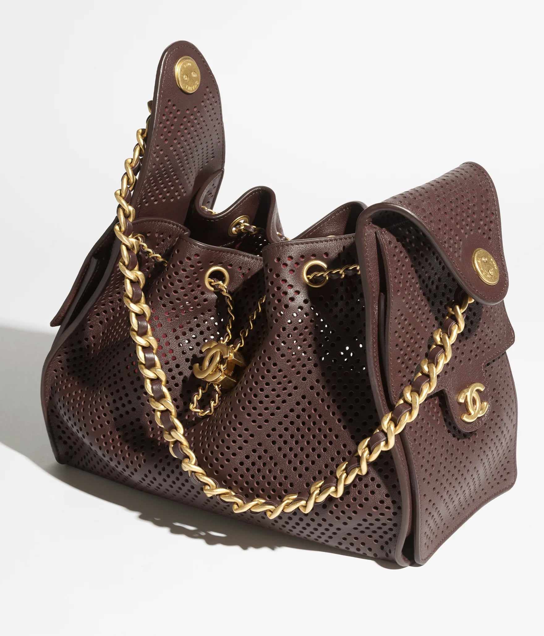 Chanel 25 Small Handbag Perforated Calfskin & Gold-Tone Metal Dark Brown