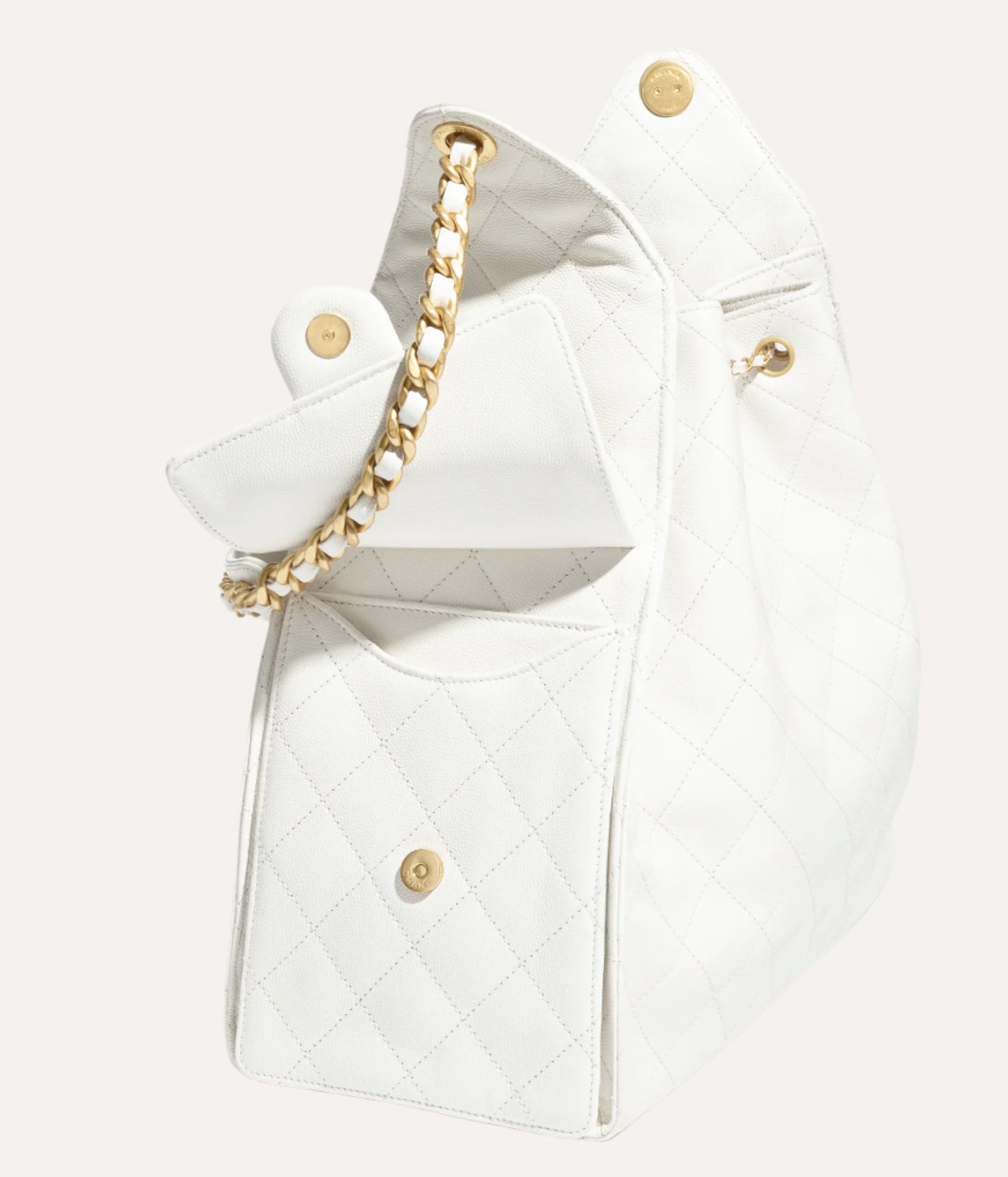 Chanel 25 Medium Handbag Grained Calfskin & Gold Tone Metal White