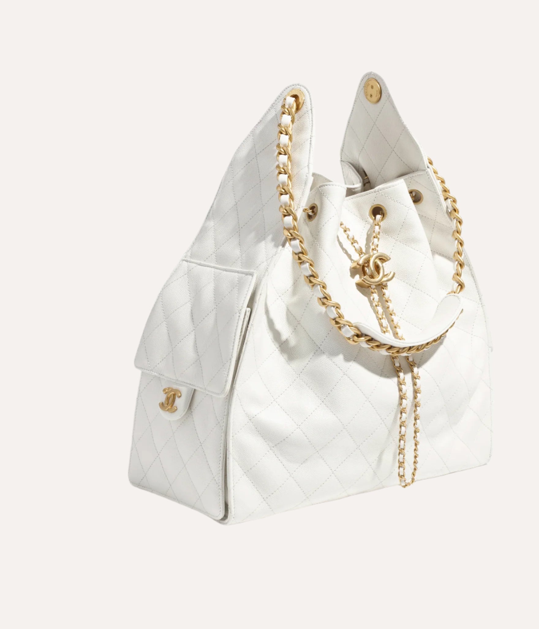 Chanel 25 Medium Handbag Grained Calfskin & Gold Tone Metal White