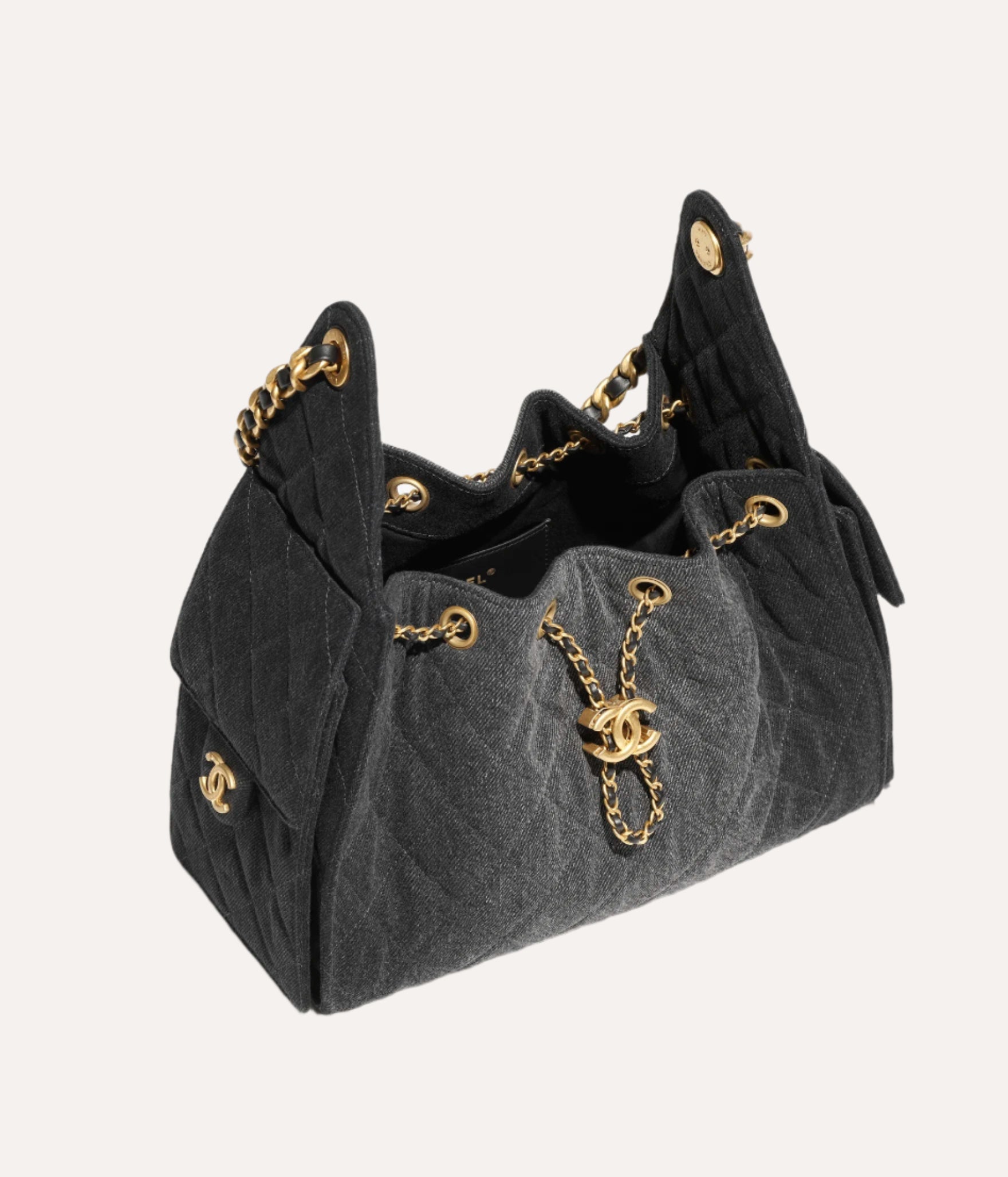 Chanel 25 Small Handbag Washed Denim &amp; Gold-Tone Metal&nbsp;Black