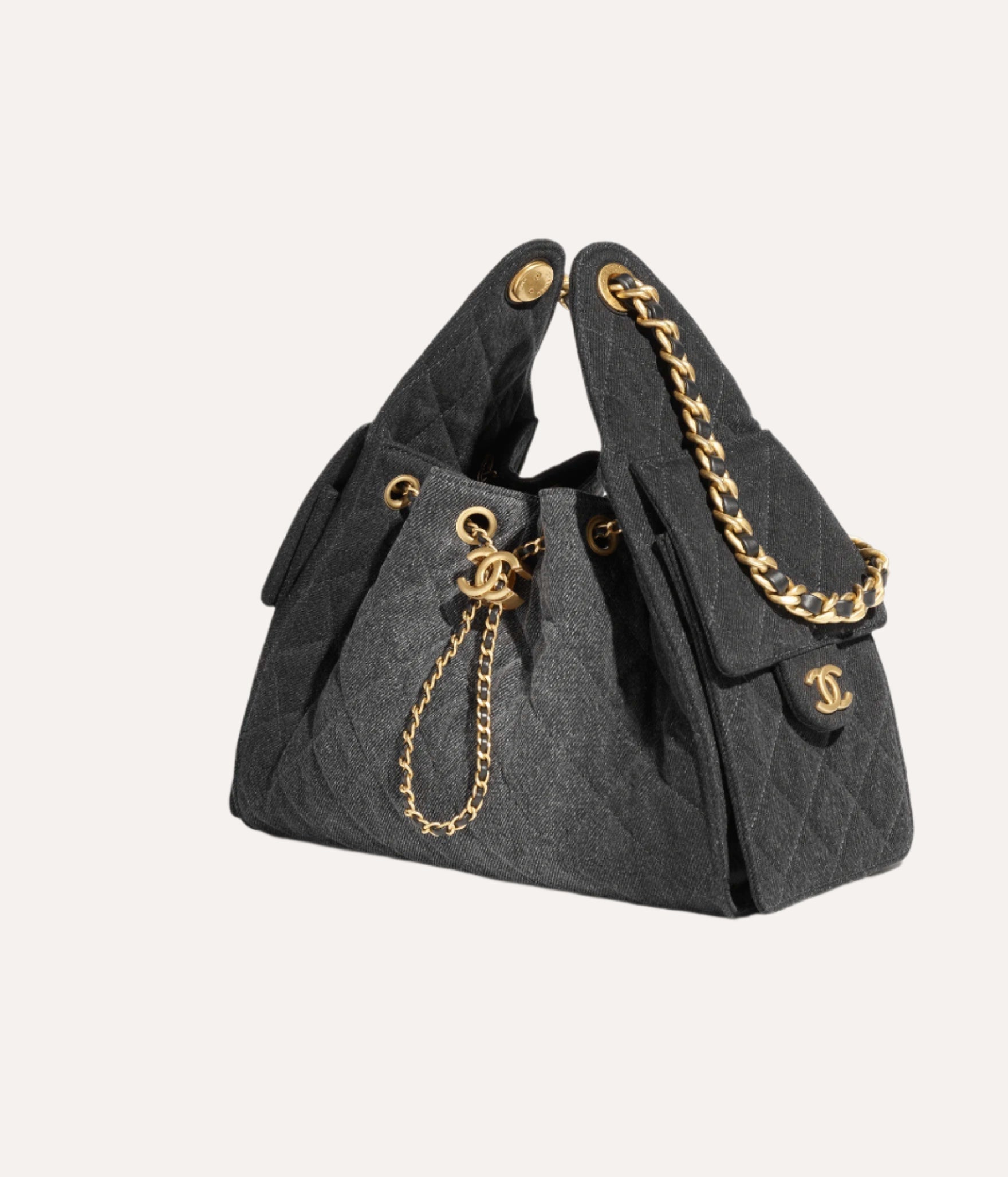 Chanel 25 Small Handbag Washed Denim &amp; Gold-Tone Metal&nbsp;Black