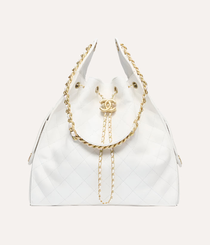 Chanel 25 Medium Handbag Grained Calfskin & Gold Tone Metal White