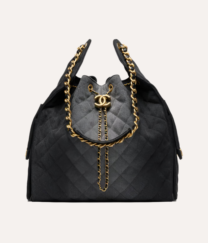 Chanel 25 Medium Handbag Washed Denim & Gold-Tone Metal Black