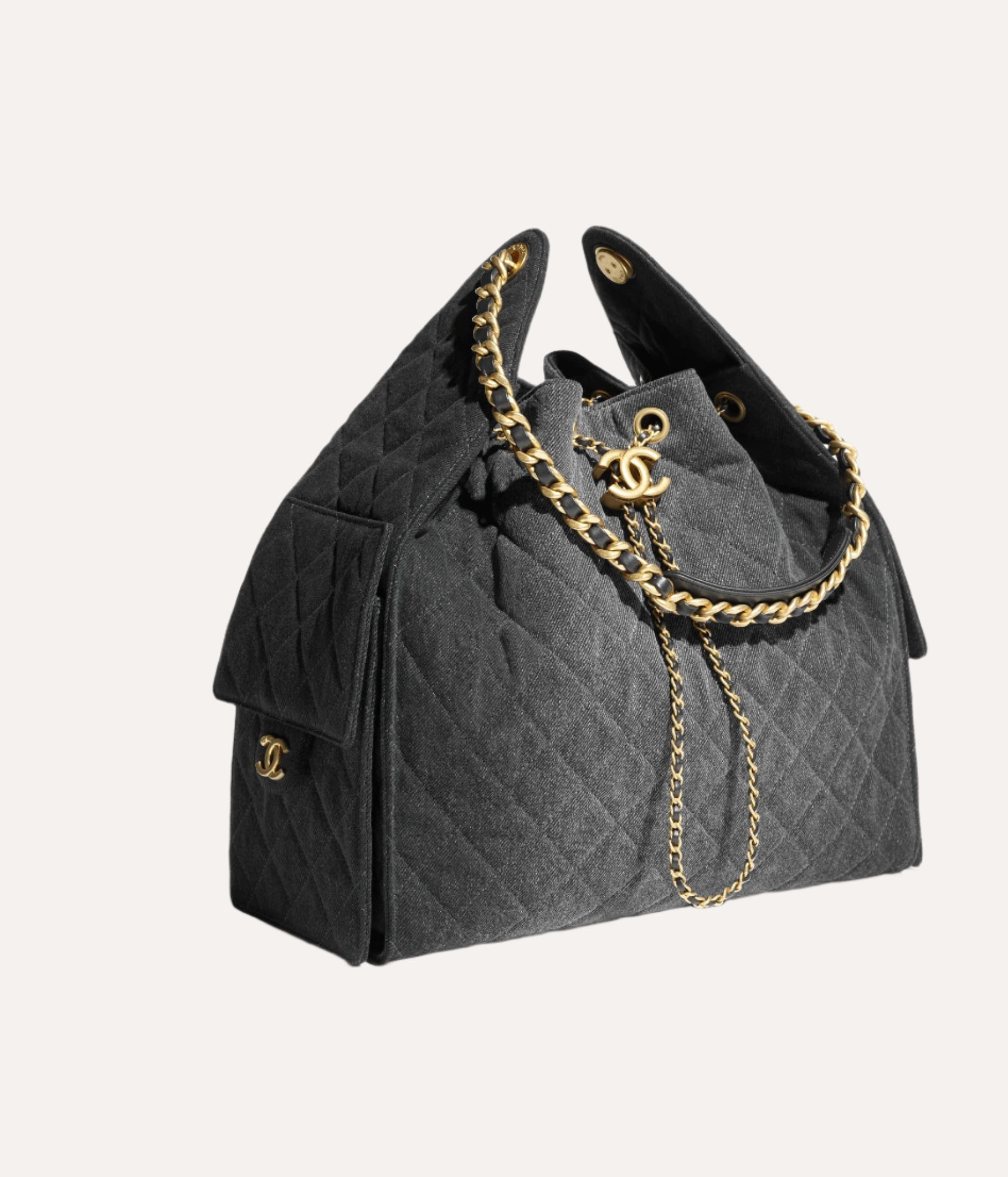 Chanel 25 Medium Handbag Washed Denim & Gold-Tone Metal Black