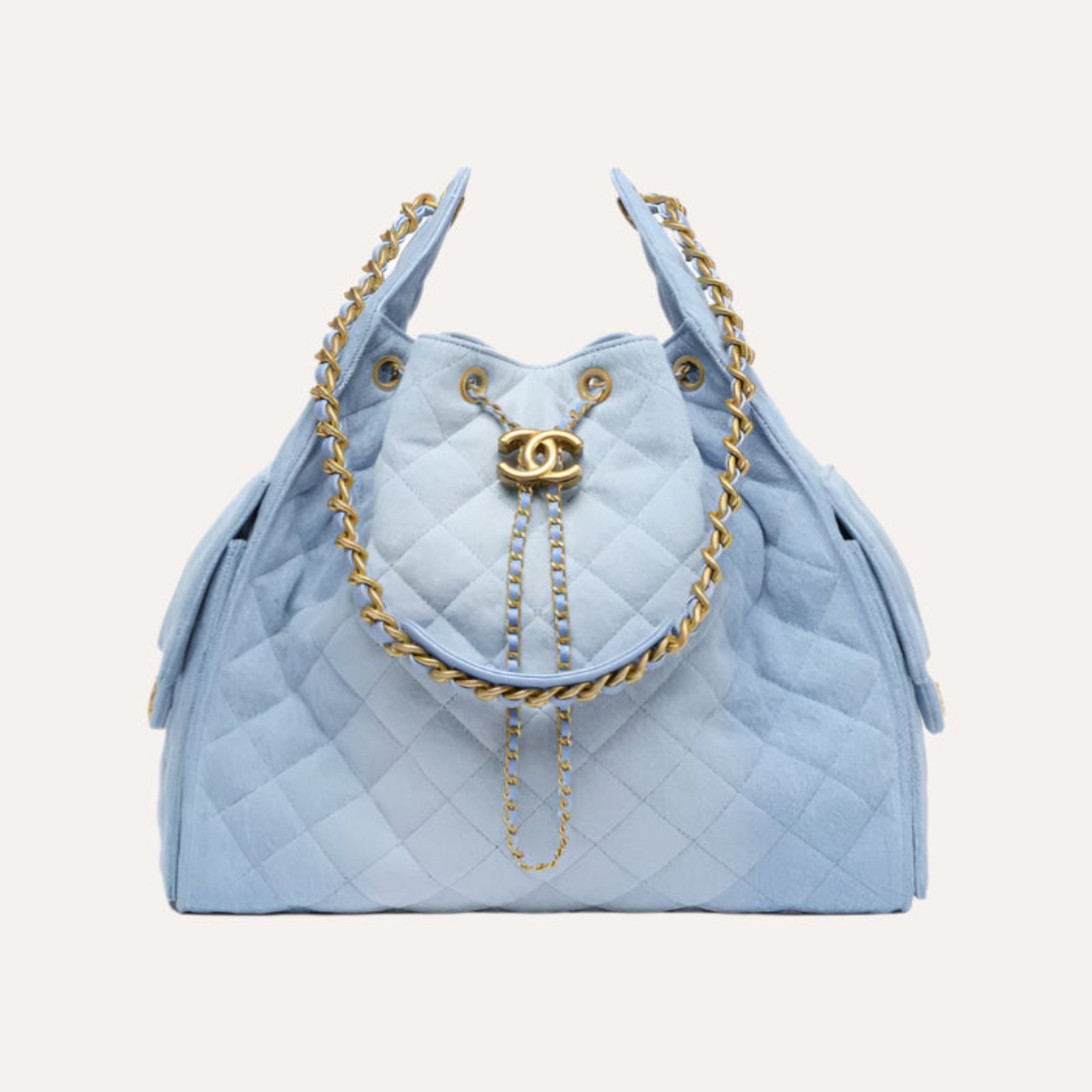 Chanel 25 Medium Handbag Washed Denim & Gold-Tone Metal Blue