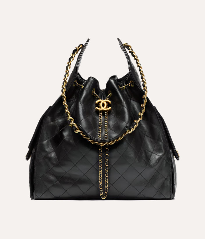 Chanel 25 Medium Handbag Grained Calfskin & Gold Tone Metal Black