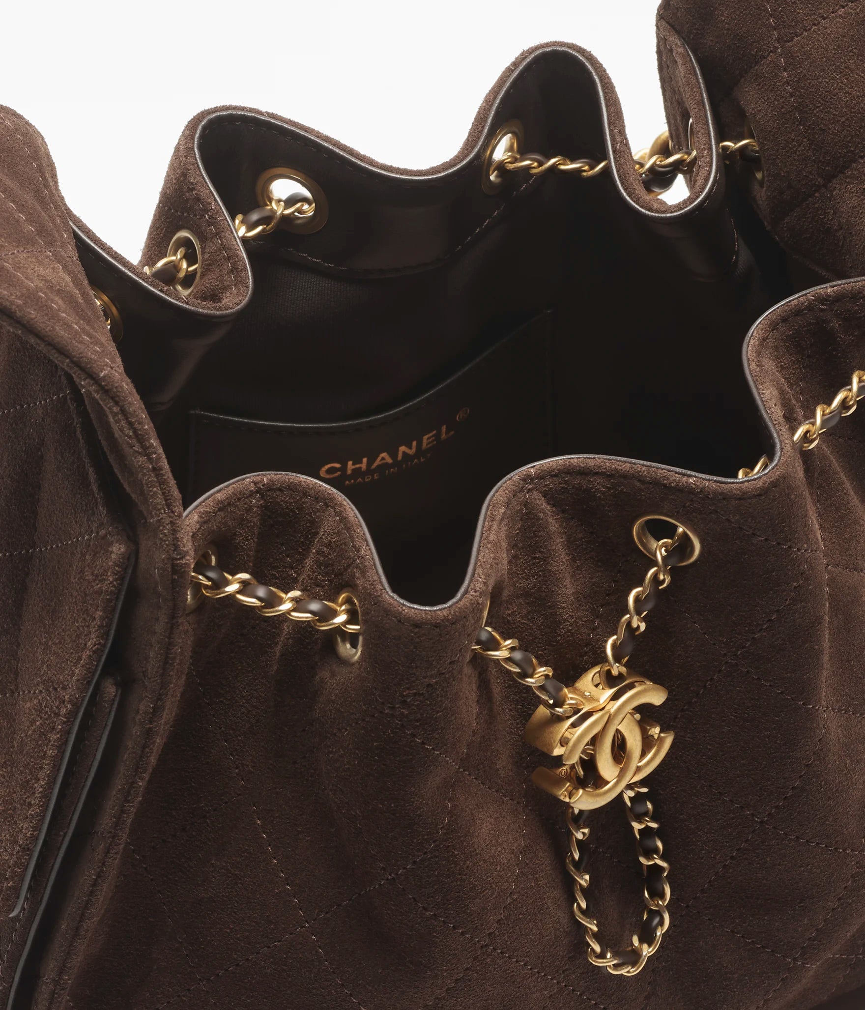 Chanel 25 Small Handbag Suede Calfskin & Gold Metal Dark Brown