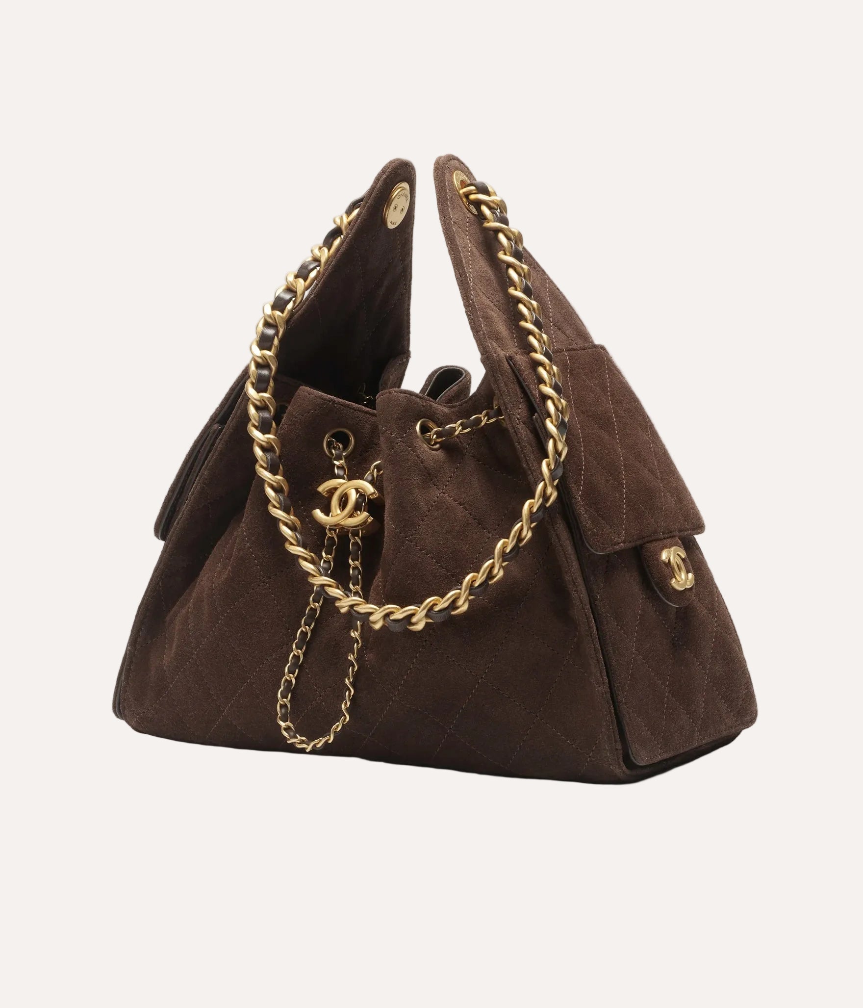 Chanel 25 Small Handbag Suede Calfskin & Gold Metal Dark Brown