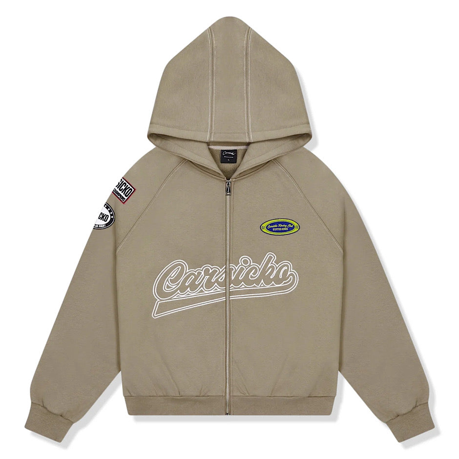 Carsicko Racing Club Zip-Up Cream Hoodie